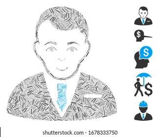 Line Mosaic based on businessman icon. Mosaic vector businessman is designed with scattered line elements. Bonus icons are added.