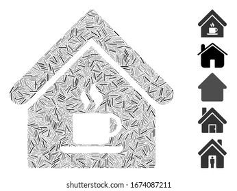 Line Mosaic based on cafe house icon. Mosaic vector cafe house is designed with randomized line items. Bonus icons are added.