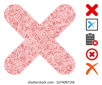 Mosaico de línea basado en el icono de cancelación. La cancelación del vector mosaico se crea con puntos de línea aleatorizados. Se agregan iconos de bonificación.