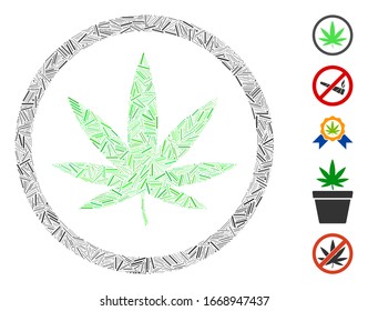 Line Mosaic based on cannabis icon. Mosaic vector cannabis is formed with randomized hatch items. Bonus icons are added.