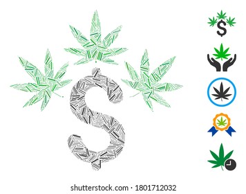 Line Mosaic basierend auf Cannabis Business Icon. Mosaikvektorcannabis-Geschäft besteht aus verstreuten Linien. Bonussymbole werden hinzugefügt.