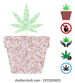 Line Mosaic based on cannabis pot icon. Mosaic vector cannabis pot is created with random line elements. Bonus icons are added.