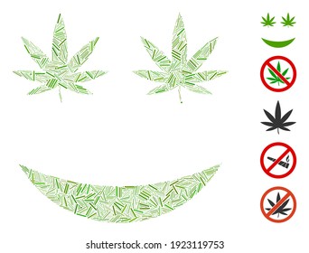 Line Mosaic based on cannabis smile icon. Mosaic vector cannabis smile is composed with random line items. Bonus icons are added.