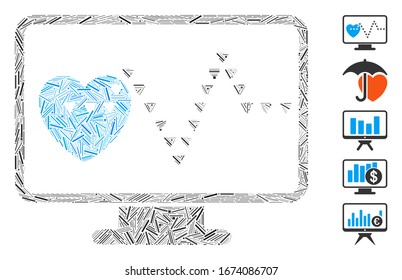 Line Mosaic based on cardio monitoring icon. Mosaic vector cardio monitoring is designed with scattered line spots. Bonus icons are added.