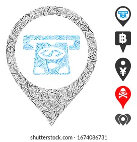 Linie Mosaik auf der Grundlage des Geldautomaten Zeiger-Symbol. Der Mauszeiger der Vektorillustration wird mit randomisierten Zeilenelementen erstellt. Bonussymbole werden hinzugefügt.