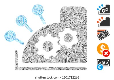 Mosaico de línea basado en el icono de la caja registradora. El registro de efectivo de vectores mosaicos se compone de elementos de línea aleatorios. Se agregan iconos de bonificación.