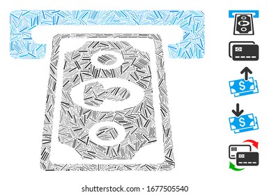 Line Mosaic based on cashpoint terminal icon. Mosaic vector cashpoint terminal is composed with randomized line dots. Bonus icons are added.