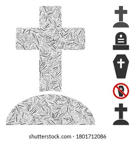 Line Mosaic based on cemetery cross icon. Mosaic vector cemetery cross is designed with random line items. Bonus icons are added.