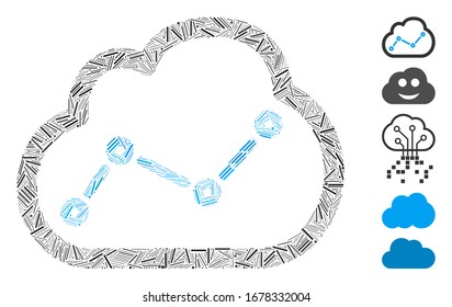 Line Mosaic based on chart cloud icon. Mosaic vector chart cloud is designed with random line spots. Bonus icons are added.