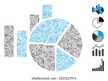 Line Mosaic based on charts icon. Mosaic vector charts is designed with random line dots. Bonus icons are added.