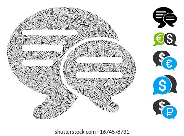 Line Mosaic basierend auf Chat-Symbol. Der Mosaik-Vektorillustration-Chat ist mit zufälligen Zeilenpunkten konzipiert. Bonussymbole werden hinzugefügt.
