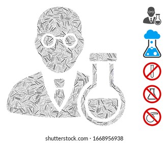 Line Mosaic based on chemist icon. Mosaic vector chemist is composed with randomized line spots. Bonus icons are added.