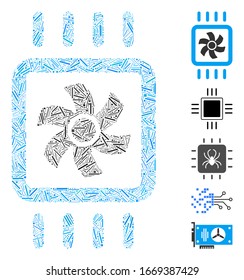 Line Mosaic based on chip cooling icon. Mosaic vector chip cooling is designed with scattered dash items. Bonus icons are added.