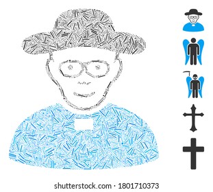 Line Mosaic based on church shepherd icon. Mosaic vector church shepherd is formed with random hatch items. Bonus icons are added.