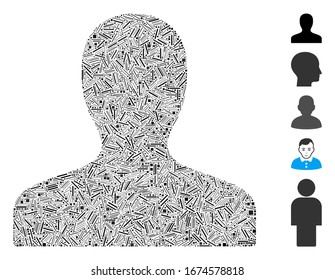Line Mosaic basierend auf dem Client-Symbol. Mosaik Vektorillustration Client ist mit zufälligen Lukenpunkten konzipiert. Bonussymbole werden hinzugefügt.