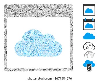 Line Mosaic based on cloud calendar page icon. Mosaic vector cloud calendar page is created with scattered line dots. Bonus icons are added.