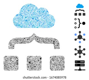 Line Mosaic based on combine cloud icon. Mosaic vector combine cloud is formed with scattered line items. Bonus icons are added.