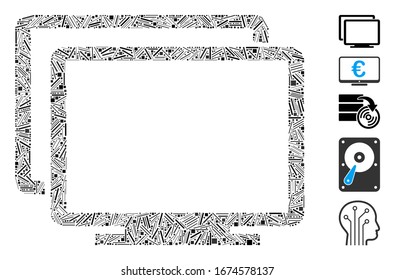 Line Mosaic based on computers icon. Mosaic vector computers is composed with randomized line items. Bonus icons are added.