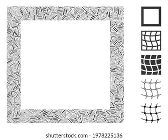 Line Mosaic based on contour square icon. Mosaic vector contour square is composed with randomized line spots. Bonus icons are added.