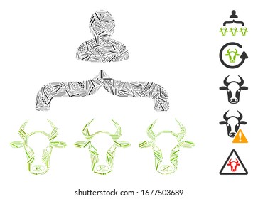 Line Mosaic based on cow shepherd icon. Mosaic vector cow shepherd is created with scattered line elements. Bonus icons are added.