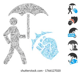 Line Mosaic based on crime coverage icon. Mosaic vector crime coverage is created with randomized line items. Bonus icons are added.