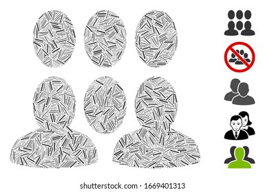 Line Mosaic based on crowd icon. Mosaic vector crowd is created with scattered line elements. Bonus icons are added.