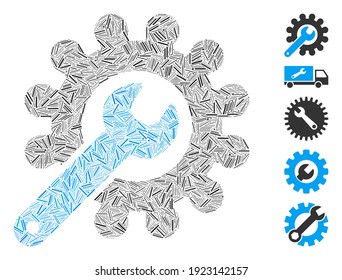Line Mosaic based on customization tools icon. Mosaic vector customization tools is formed with randomized hatch dots. Bonus icons are added.