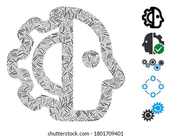 Line Mosaic based on cyborg icon. Mosaic vector cyborg is designed with randomized line items. Bonus icons are added.