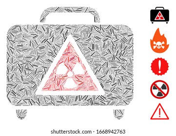 Line Mosaic based on dangerous luggage icon. Mosaic vector dangerous luggage is designed with scattered line dots. Bonus icons are added.