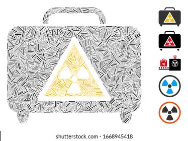 Line Mosaic based on dangerous luggage icon. Mosaic vector dangerous luggage is designed with randomized hatch dots. Bonus icons are added.