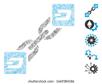 Line Mosaic based on Dash blockchain icon. Mosaic vector Dash blockchain is composed with randomized line items. Bonus icons are added.