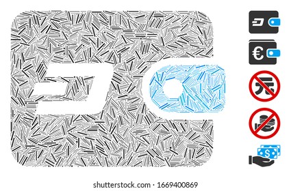 Line Mosaic based on Dash pouch icon. Mosaic vector Dash pouch is created with randomized line elements. Bonus icons are added.