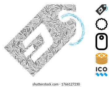Line Mosaic based on Dash token icon. Mosaic vector Dash token is created with random line dots. Bonus icons are added.