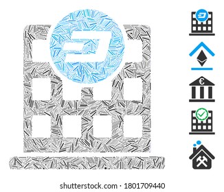 Line Mosaic based on Dash company building icon. Mosaic vector Dash company building is created with randomized line items. Bonus icons are added.
