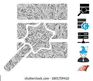 Line Mosaic based on database wizard icon. Mosaic vector database wizard is created with random line items. Bonus icons are added.