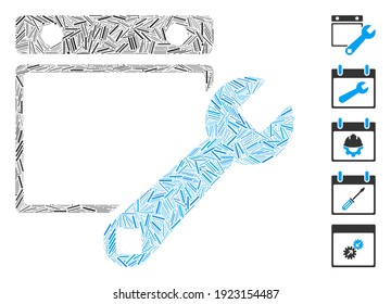 Line Mosaic based on date setup icon. Mosaic vector date setup is composed with scattered line items. Bonus icons are added.