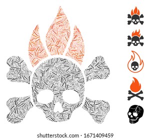 Línea Mosaica basada en el icono del fuego de la muerte. El fuego de muerte por vector mosaico se forma con puntos de línea aleatorizados. Se agregan iconos de bonificación.