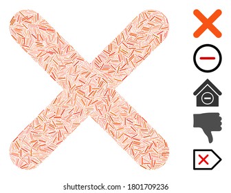 Line Mosaic based on delete icon. Mosaic vector delete is formed with random line spots. Bonus icons are added.