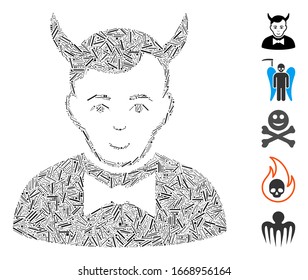 Line Mosaic based on devil icon. Mosaic vector devil is designed with randomized line items. Bonus icons are added.