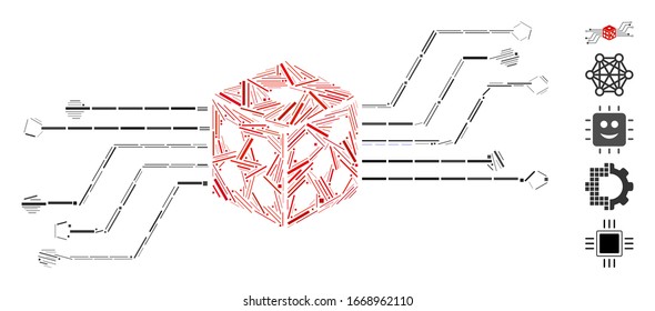 Line Mosaic based on digital dice circuit icon. Mosaic vector digital dice circuit is designed with scattered line items. Bonus icons are added.