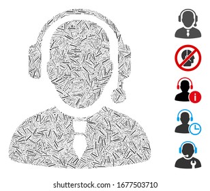 Line Mosaic based on dispatcher icon. Mosaic vector dispatcher is designed with scattered hatch items. Bonus icons are added.