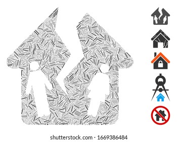 Line Mosaic based on divorce house icon. Mosaic vector divorce house is created with random line dots. Bonus icons are added.