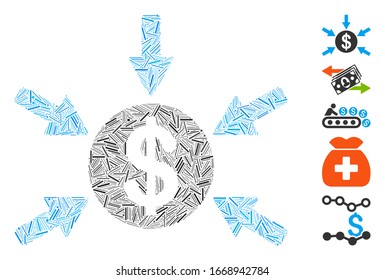 Line Mosaic based on dollar income arrows icon. Mosaic vector dollar income arrows is composed with random line items. Bonus icons are added.