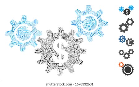 Line Mosaic based on dollar wheels rotation icon. Mosaic vector dollar wheels rotation is formed with randomized line items. Bonus icons are added.