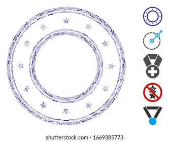 Line Mosaic based on double round starred frame icon. Mosaic vector double round starred frame is composed with randomized line elements. Bonus icons are added.