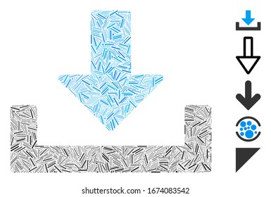 Line Mosaic based on download container icon. Mosaic vector download container is created with random line items. Bonus icons are added.
