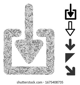 Line Mosaic based on download icon. Mosaic vector download is composed with randomized line spots. Bonus icons are added.