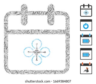 Mosaico de línea basado en el icono del día del dron. El día del dron vectorial mosaico está diseñado con puntos de línea dispersos. Se agregan iconos de bonificación.
