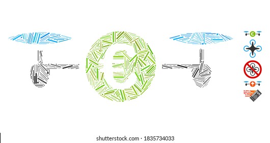 Line Mosaic based on drone payment icon. Mosaic vector drone payment is formed with random line items. Bonus icons are added.