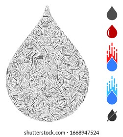 Line Mosaic based on drop icon. Mosaic vector drop is formed with scattered line dots. Bonus icons are added.